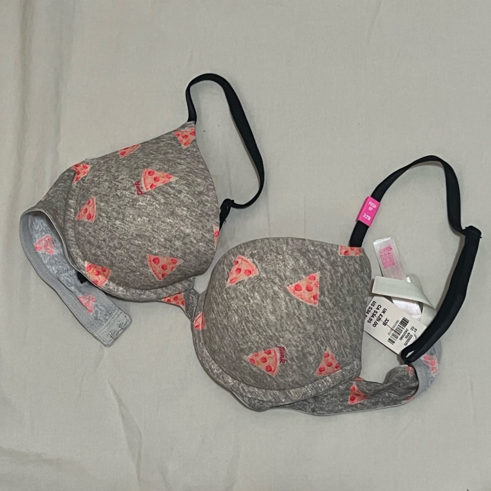 PINK Victoria's Secret Gray and Pink Pizza Print Bra